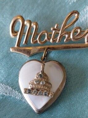 Vintage Mother Script Pin with Heart Locket Pendant